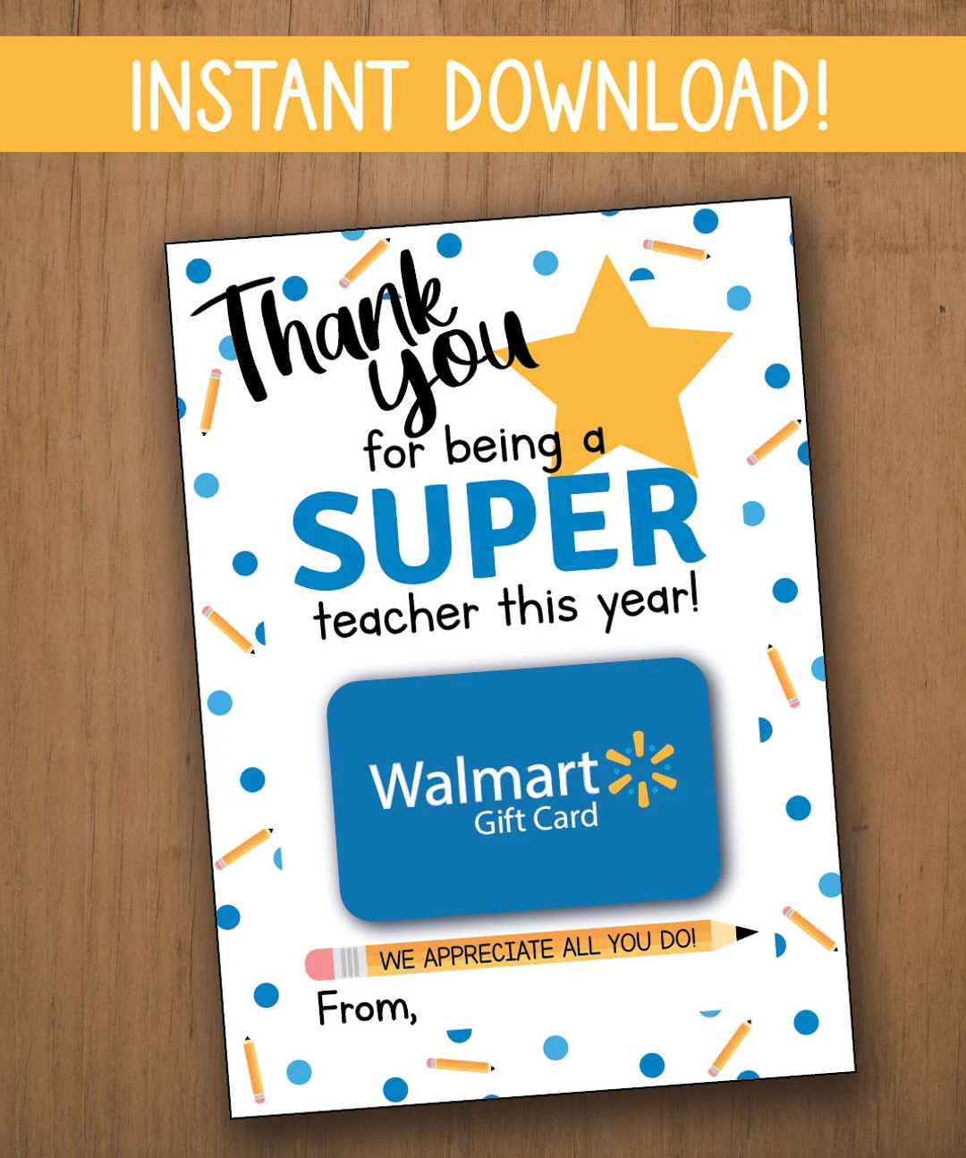 PRINTABLE Walmart Gift Card Holder, Teacher Thank You , Teacher Gift, Teacher Appreciation, Teach... | Etsy (US)