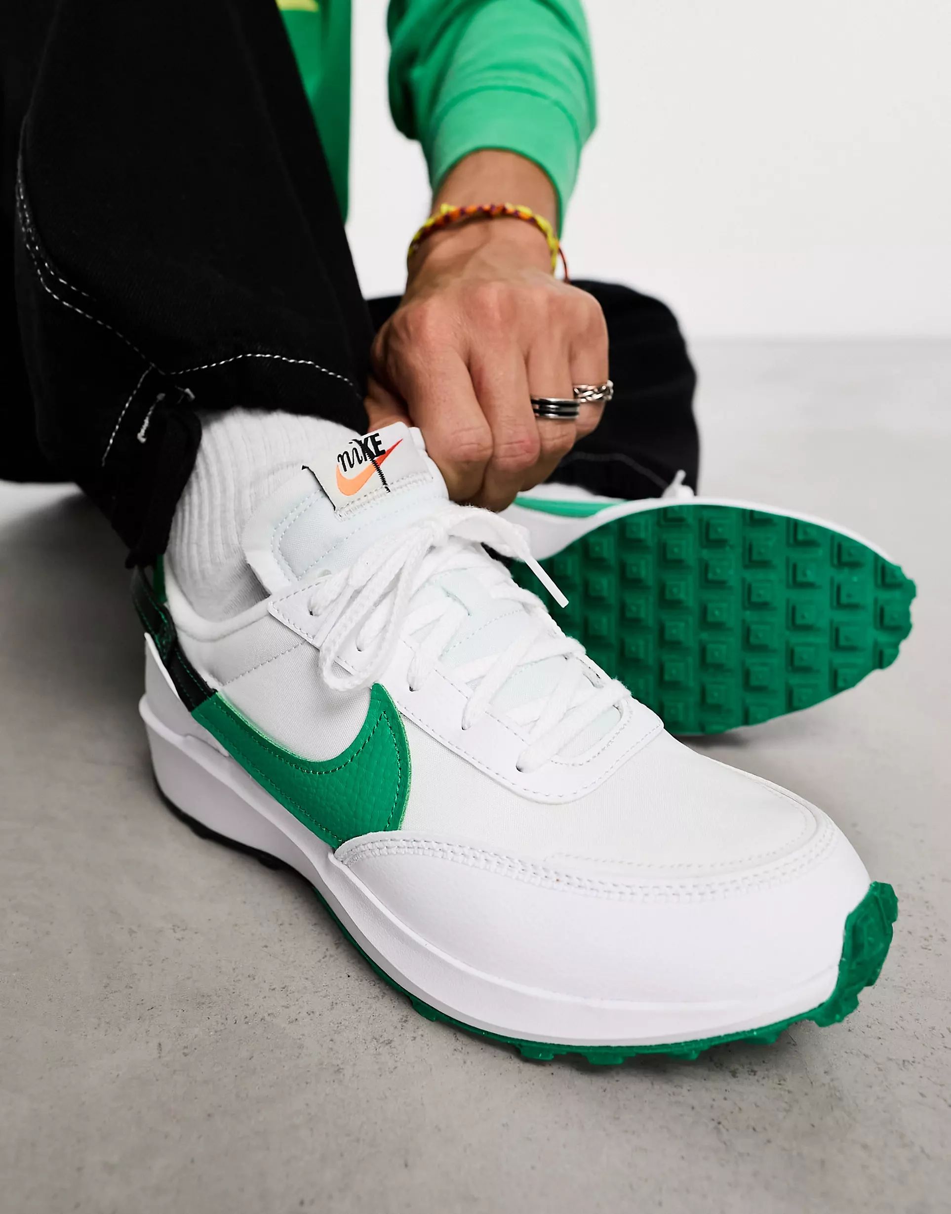 Nike Waffle Debut sneakers in white and green | ASOS (Global)