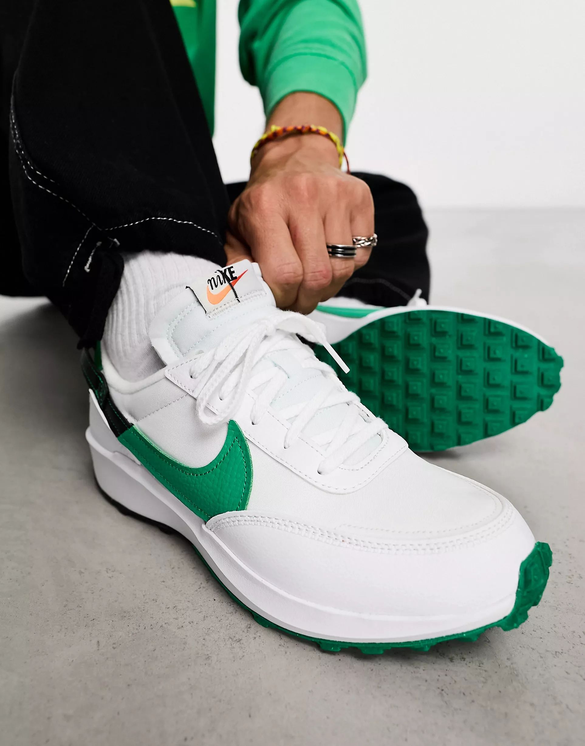 Nike Waffle Debut sneakers in white and green | ASOS (Global)