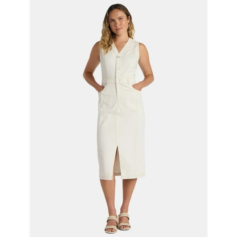 Time and Tru Women’s Sleeveless Midi Denim Shirt Dress, XS-3XL | Walmart (US)