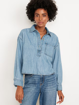 Jean Boyfriend Popover Shirt | Old Navy (US)