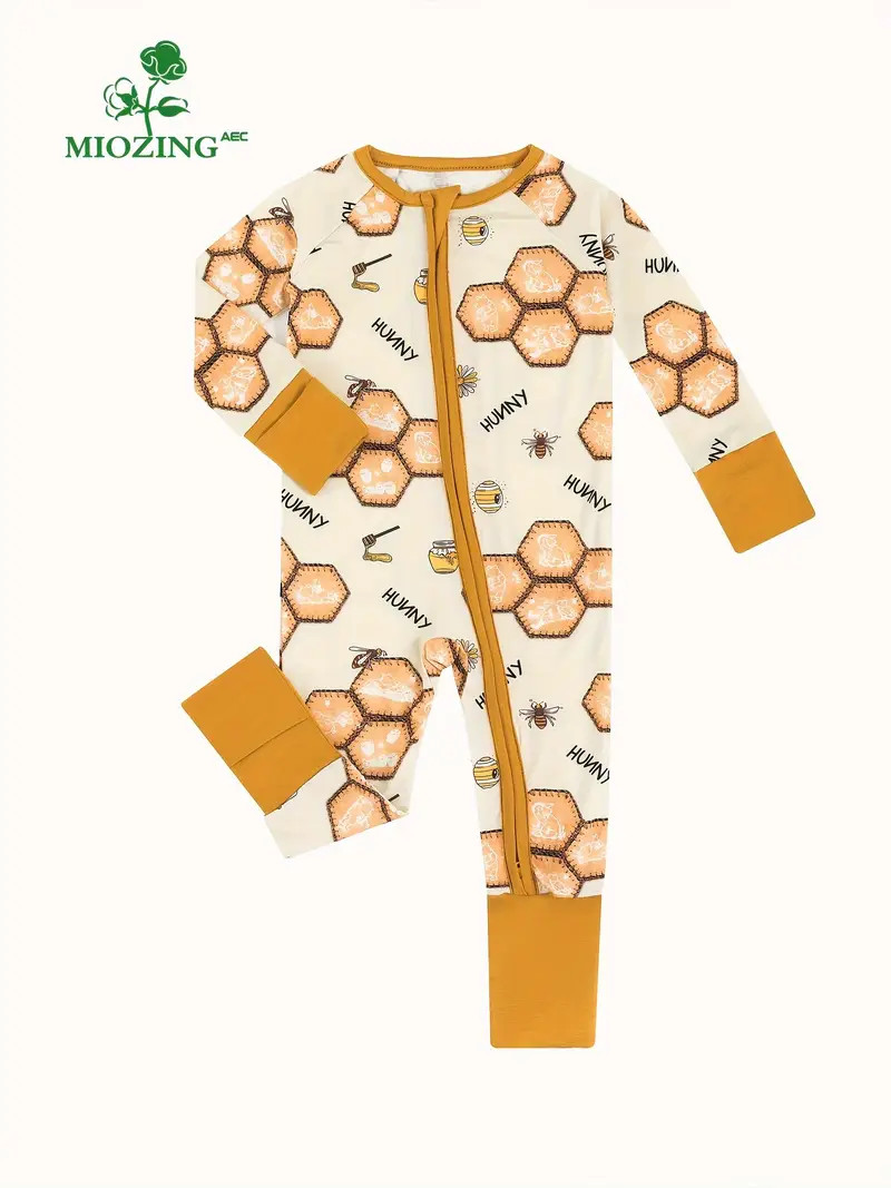 MIOZING Bamboo Fiber Bodysuit For Infants, Cartoon Bee & Honey Pattern Long Sleeve Onesie, Baby B... | Temu Affiliate Program