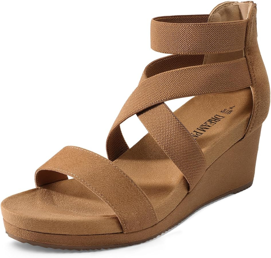 DREAM PAIRS Womens Elastic Ankle Strap Open Toe Platform Wedge Sandals Comfortable Summer Shoes | Amazon (US)
