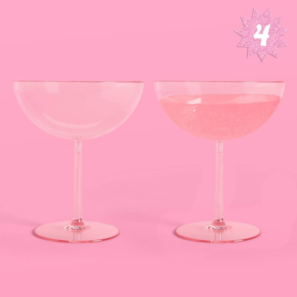 xo, Fetti Pink Plastic Coupe Glasses - Set of 4 | Bachelorette Party Decorations, Birthday Party ... | Amazon (US)