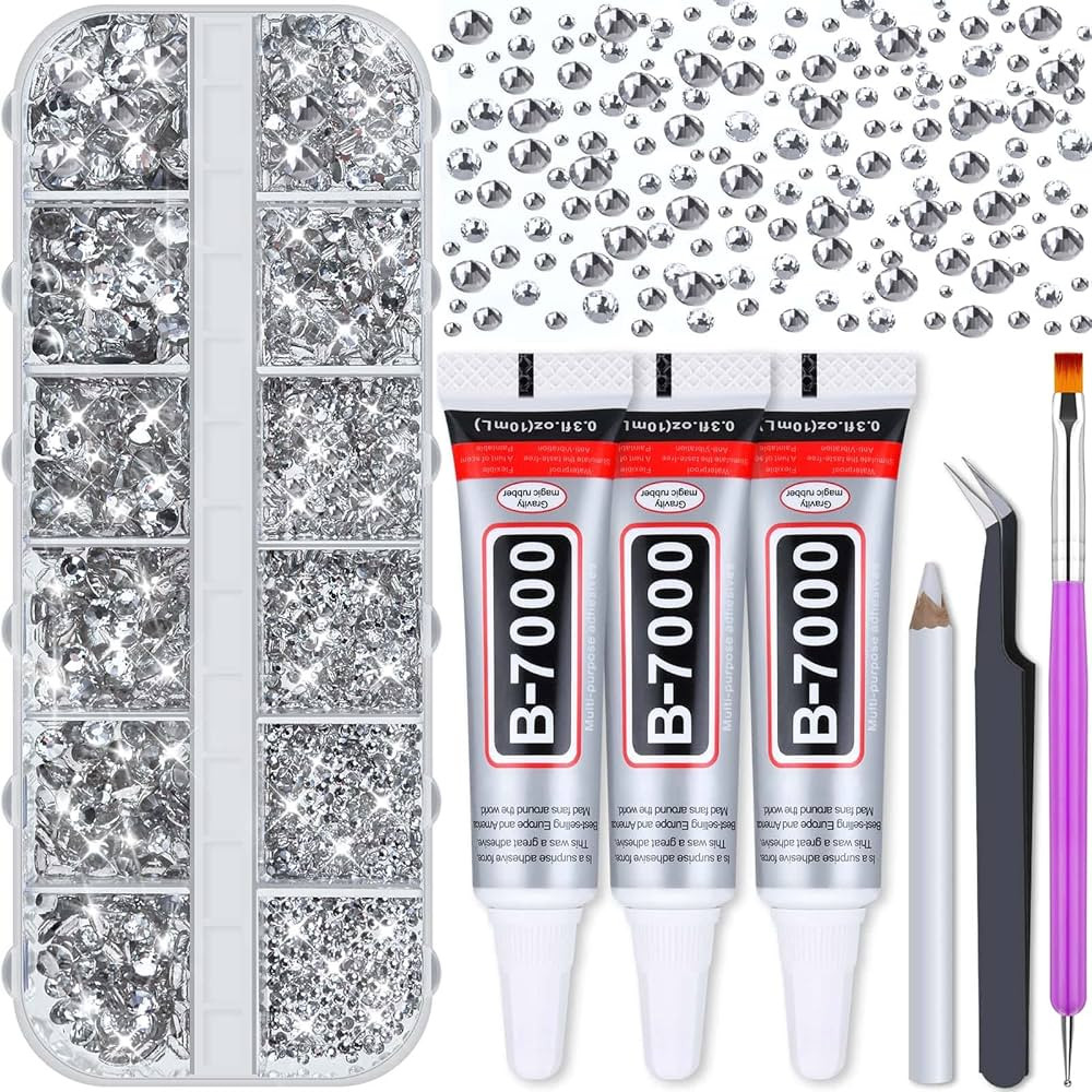 B7000 Jewelry Adhesive Glue with Rhinestones for Crafts, Audab 2100Pcs Flat Back Gems Crystal Rhi... | Amazon (US)