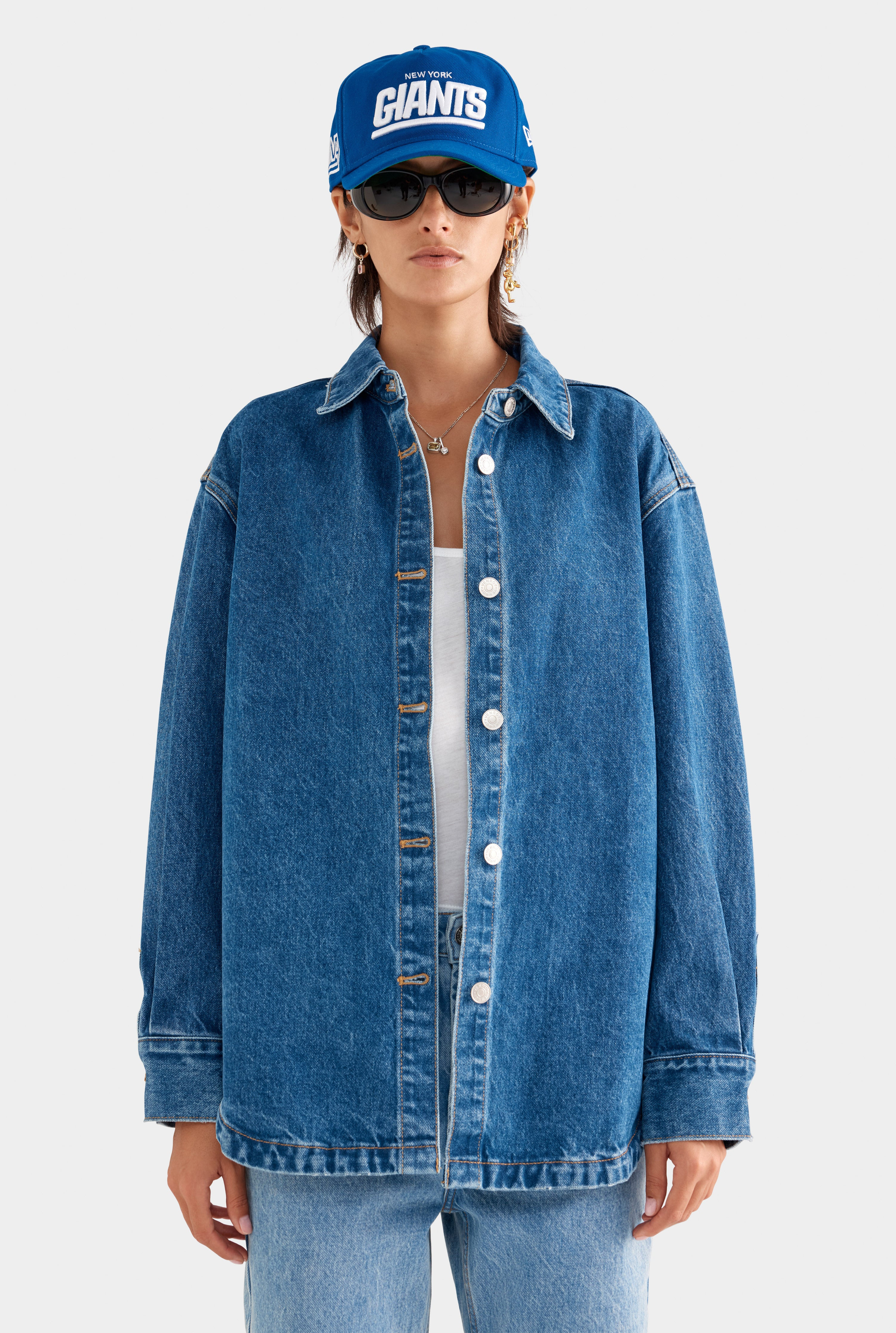 Womens Relaxed Denim Shirt in Mid Indigo | Venroy | Venroy AU