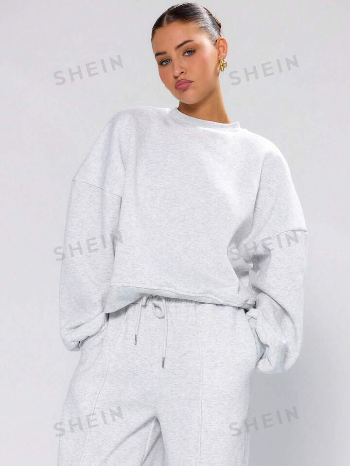 MUSERA Oversized Boxy Cropped Sweat | SHEIN
