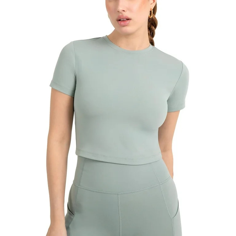 YITTY Active Women's UltraLuxe Essential Crop Tee, Athleisure, 4-Way-Stretch, Sage Grey, XS | Walmart (US)