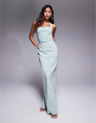 Vesper bengaline halterneck strap bodycon maxi dress in sage | ASOS | ASOS (Global)