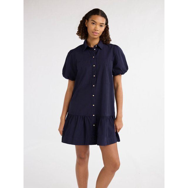 Free Assembly Women’s and Women's Plus Cotton Ruffle Mini Dress with Puff Sleeves, Sizes XS-4X ... | Walmart (US)