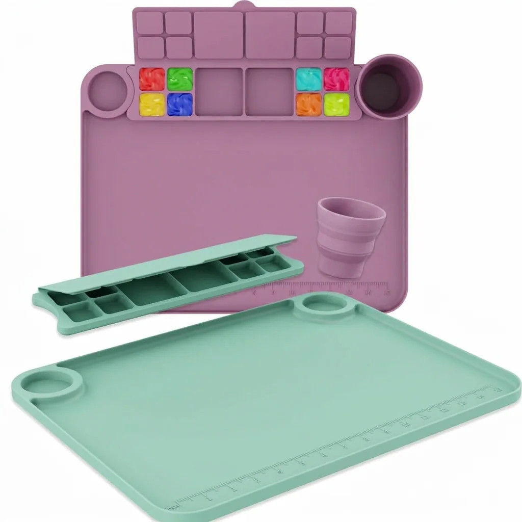 Phyfalip Silicone Painting Mat with Raised Edge and Detachable Cup Palette 17 x 13 Inch Thick Craft Mat for Artists Resin DIY Clay Pack of 2 | Lowe's