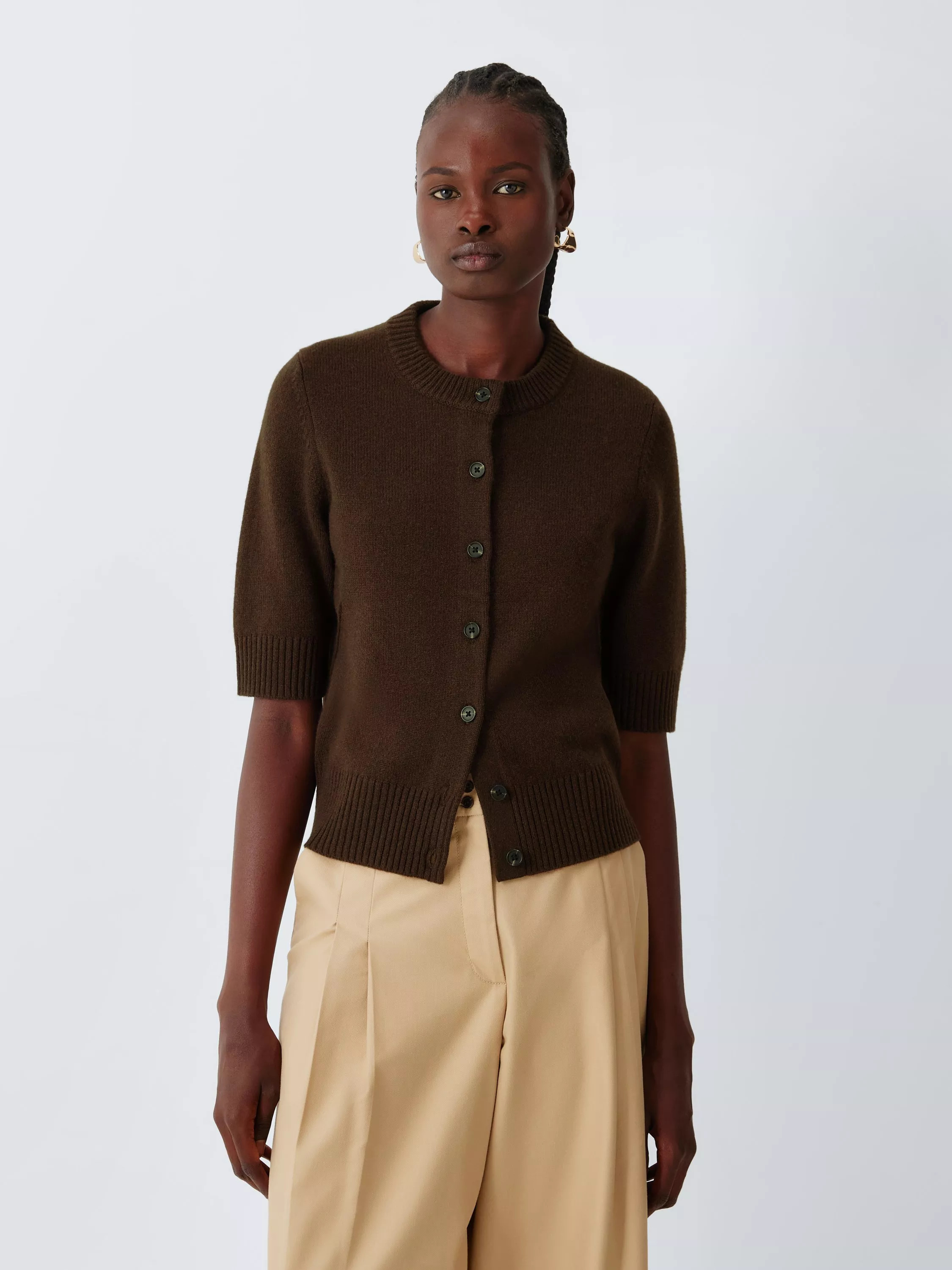 John Lewis Cashmere Short Sleeve Crew Neck Cardigan | John Lewis (UK)