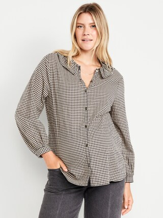 Maternity Long Sleeve Button-Down Ruffle Shirt | Old Navy (US)