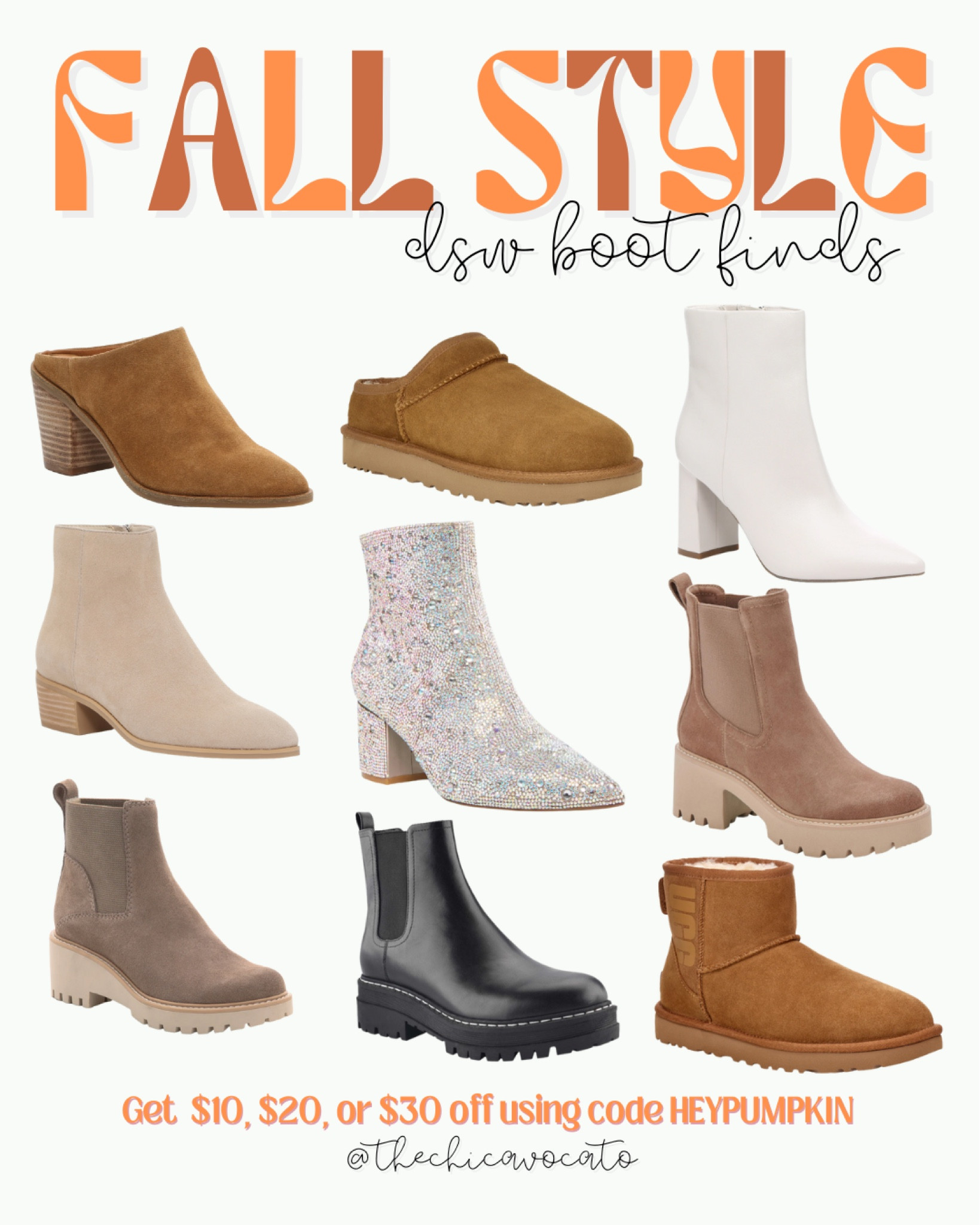 Fall Style - DSW boot finds 
Get $10, $20, $30 off your purchase with code HEYPUMPKIN 

#dsw #dswshoelovers #booties #boots #discounted #uggs 

#LTKsalealert #LTKshoecrush #LTKSeasonal