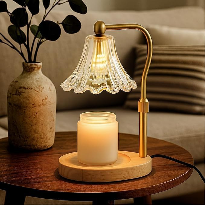 Candle Warmer Lamp – Dimmable Candle Lamp with Timer, Adjustable Height for Jar Candles (Oak) | Amazon (US)
