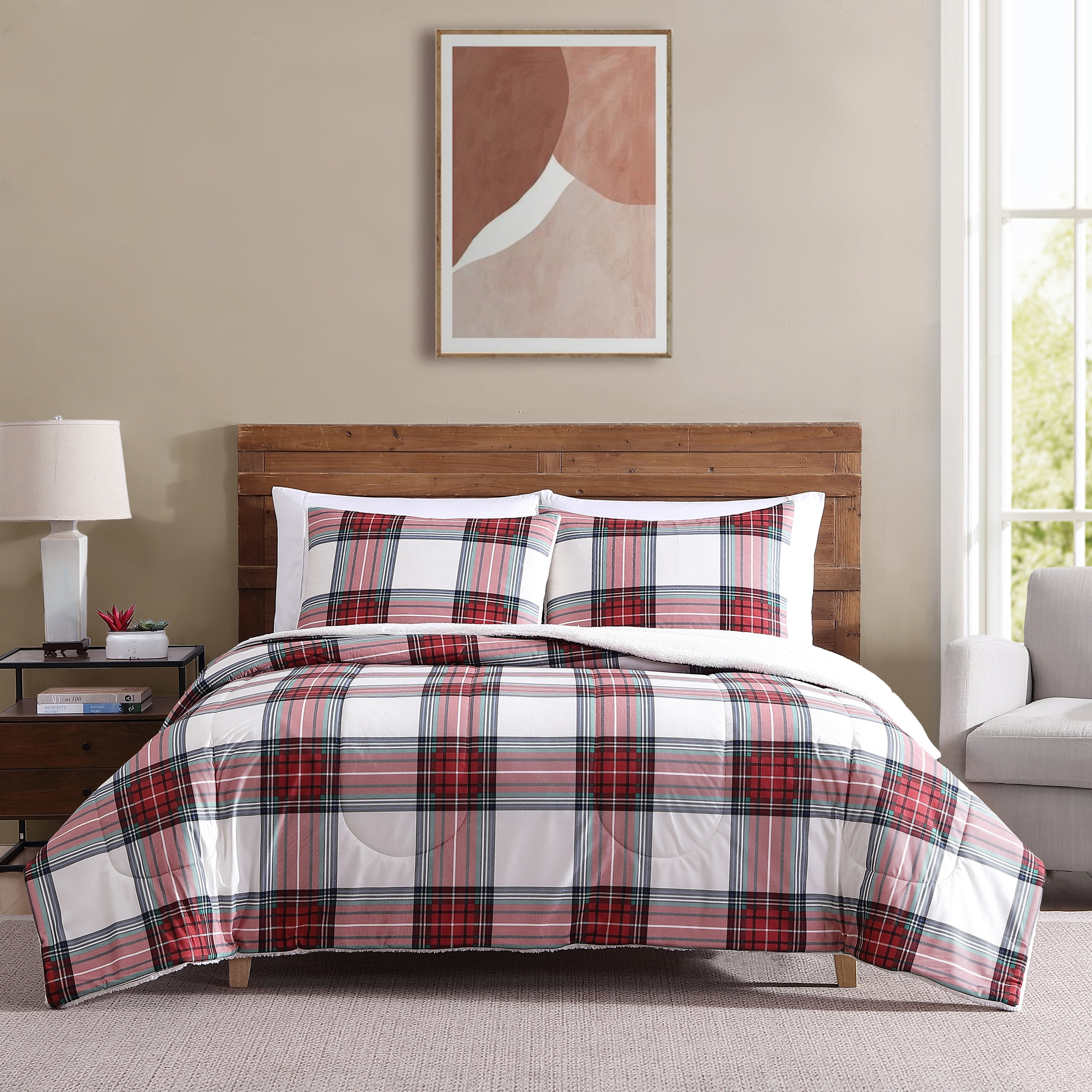 Mainstays 3-Piece Adult Comforter Set, Red Tartain Plaid, Full,Queen | Walmart (US)