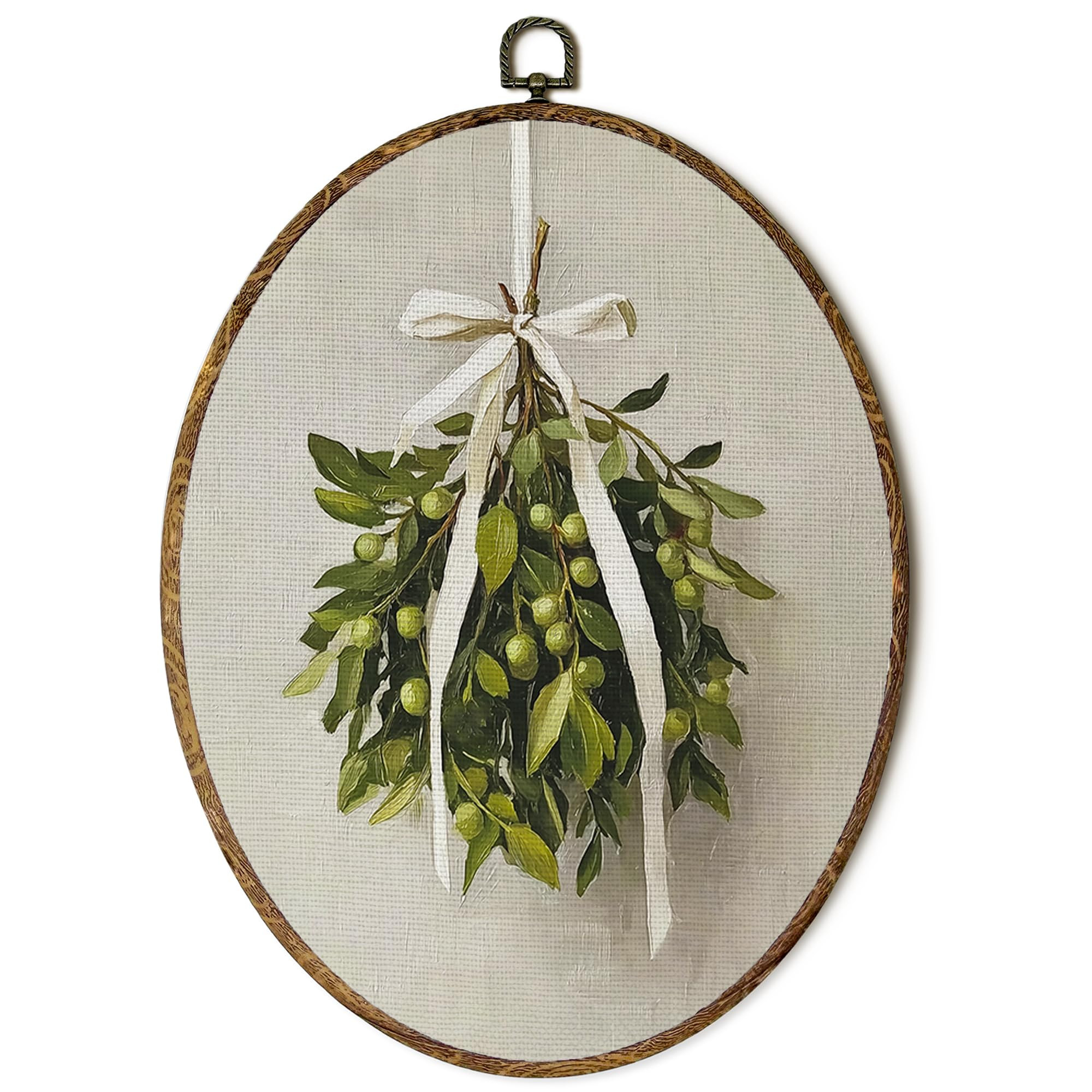 FSTCSV Neutral Mistletoe Christmas Oval Wall Art Framed, Vintage Winter Mistletoe Canvas Prints W... | Amazon (US)