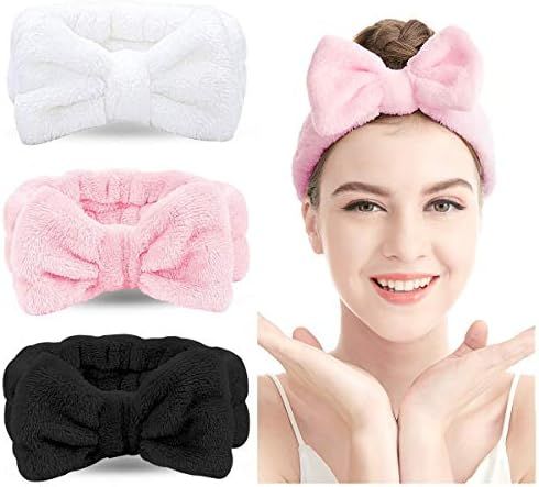 Spa Headband – 3 Pack Bow Hair Band Women Facial Makeup Head Band Soft Coral Fleece Head Wraps ... | Amazon (CA)