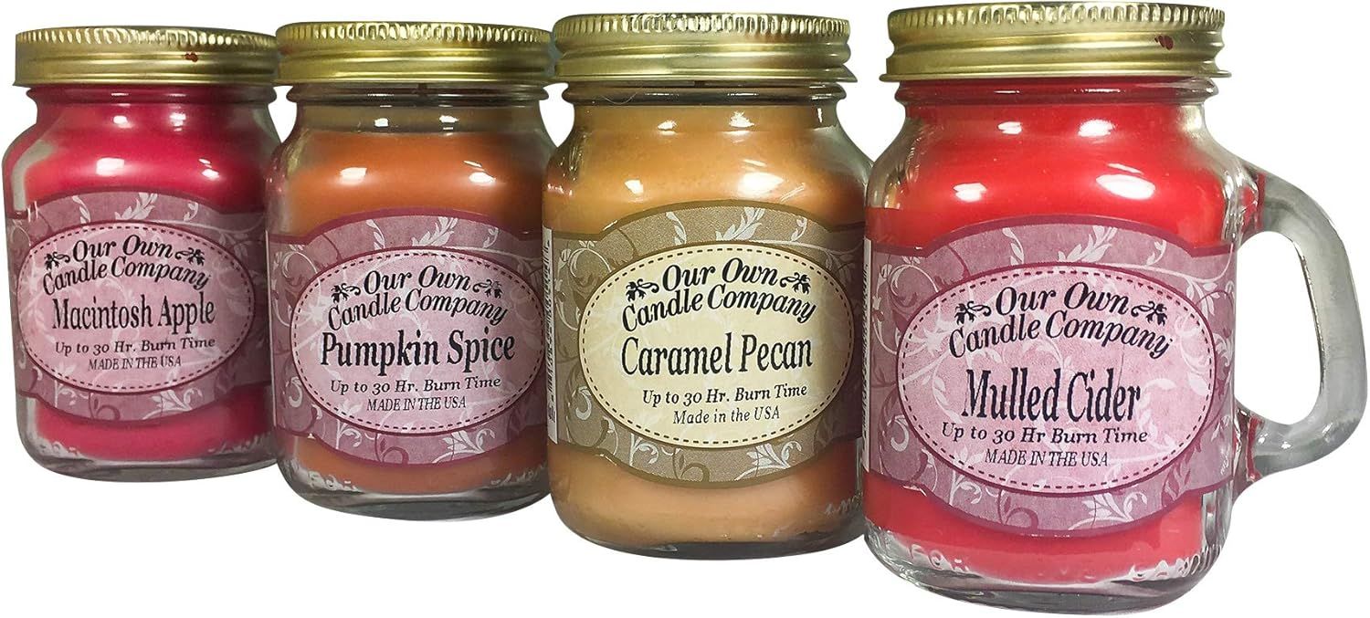 Amazon.com: Our Own Candle Company 4 Pack Fall Assortment Mini Mason Jar Candles - 3.5 Oz Caramel... | Amazon (US)