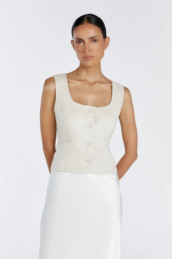 OSCAR NATURAL SCOOP NECK LINEN VEST | DISSH