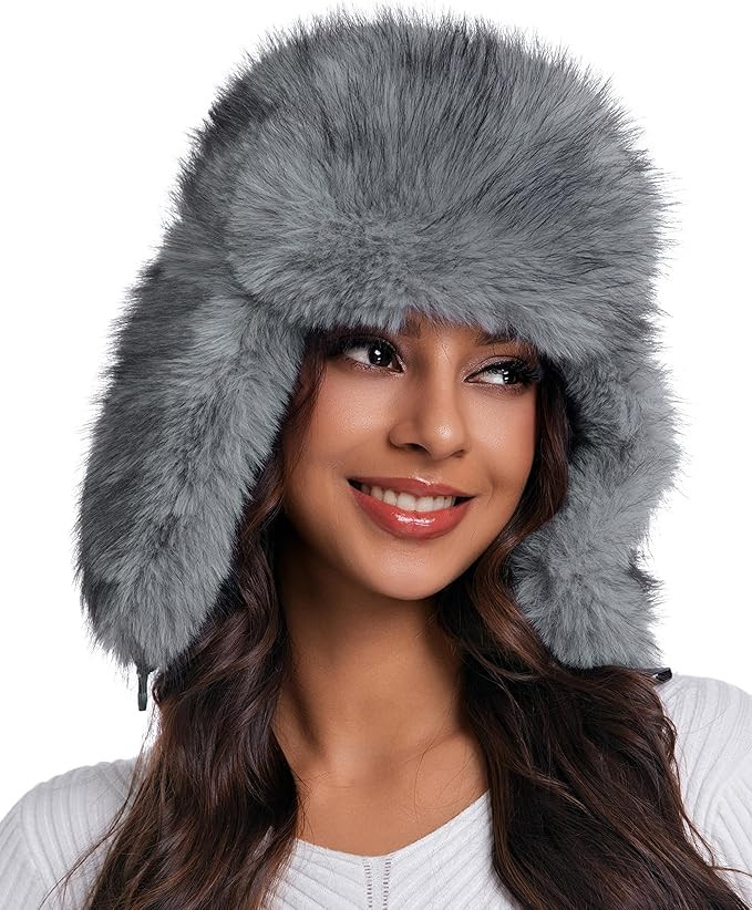 Faux Fur Fluffy Trapper Hat for Women – Winter Warm Russian Ushanka Hat with Ear Flaps | Amazon (US)