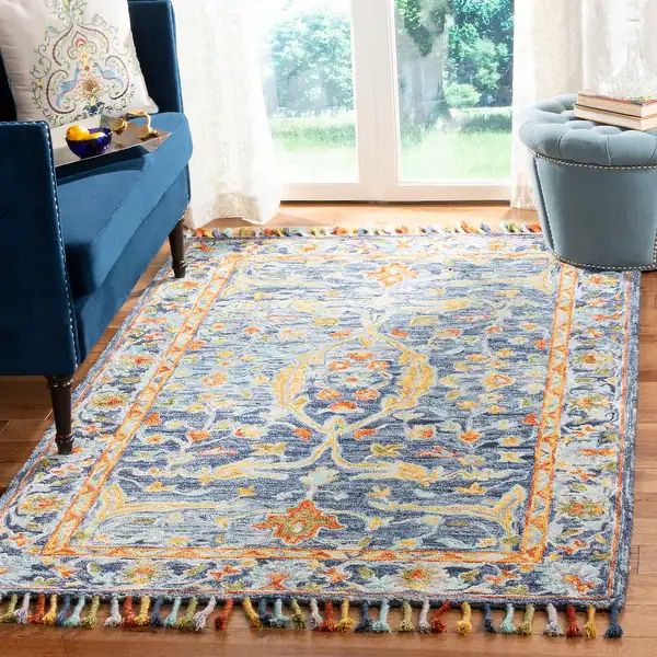 SAFAVIEH Handmade Aspen Magdalena Boho Tribal Wool Rug - 5' x 8' - Blue/Rust | Bed Bath & Beyond