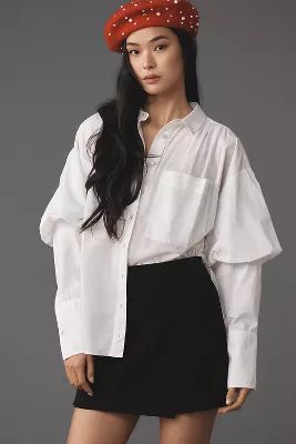 Pilcro Slouchy Poet-Sleeve Buttondown Shirt | Anthropologie (US)