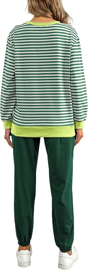 Women's Cozy 2 Piece Outfits Lounge Sets Striped Color Block Long Sleeve Tops Jogger Sweatpants S... | Amazon (US)