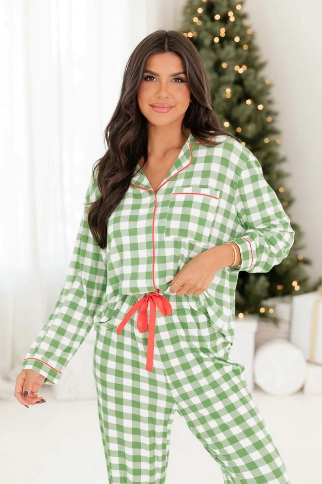 Making A List Green Plaid Pajama Top | Pink Lily