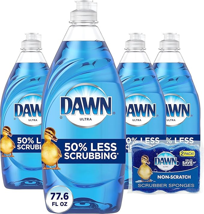 Dawn Ultra Dishwashing Liquid Dish Soap (4x19.4 Fl oz) + Non-Scratch Sponge (2 Count), Original S... | Amazon (US)