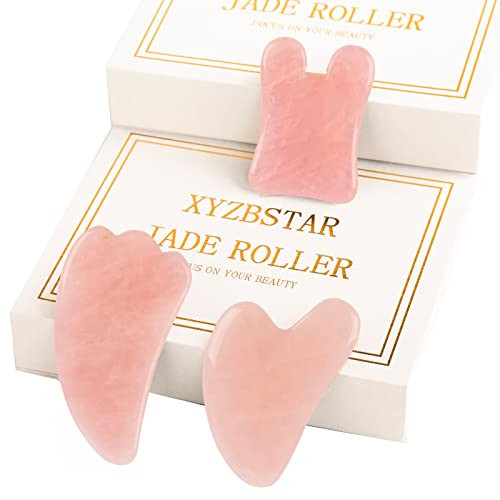 XYZBSTAR Gua Sha Facial Tools Set of 3 Guasha Massage Tool Rose Quartz Gua Sha Scraping Tool for Face,Neck, Eyes and Body,Jade Stone Guasha Board Pack of 3 (Pink) | Amazon (US)