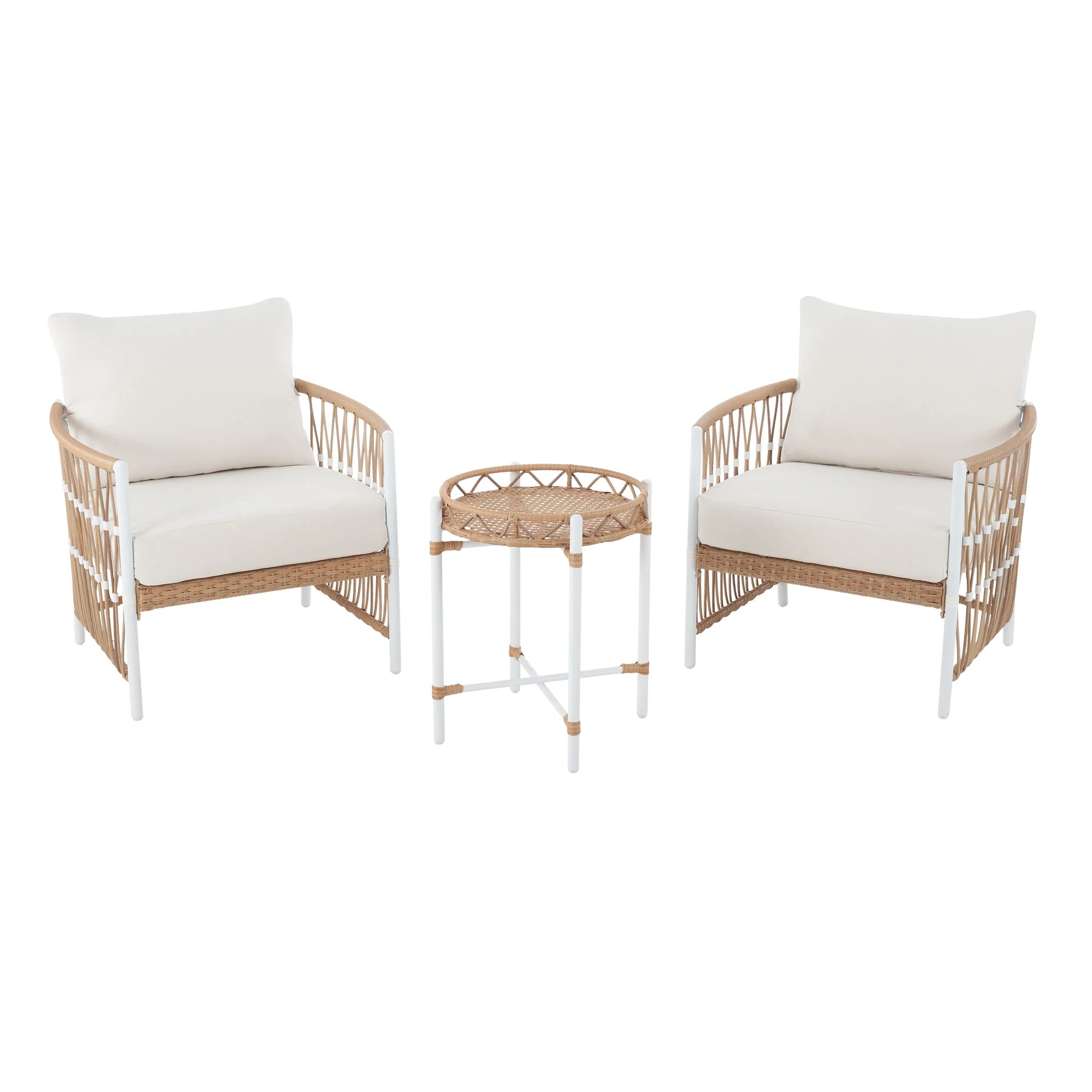 Better Homes & Gardens Lilah Outdoor Wicker 3-Piece Stationary Chat Set, Off-White | Walmart (US)