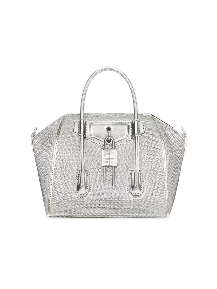 Mini Antigona Lock Bag In Satin, Strass And Leather | Saks Fifth Avenue