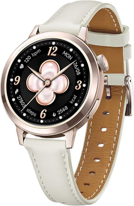 FANY Smart Watch for Women, 1.1'' AMOLED Ultra-Clear Display with Aluminum Case & Leather Band, F... | Amazon (US)