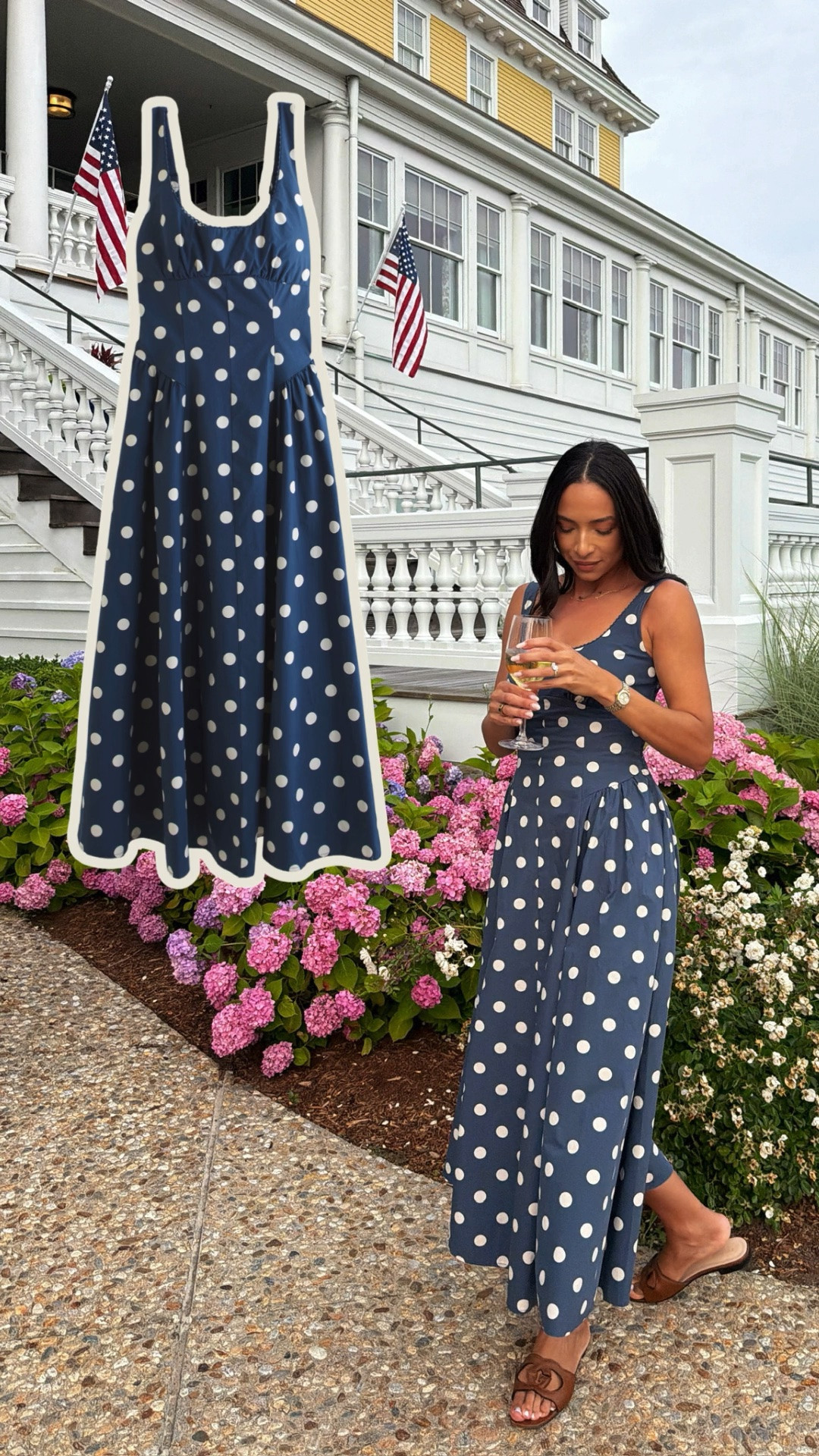Chic summer outfit! This dress is so flattering plus it has built-in padding, adjustable straps, and pockets!! Wearing size S cotton midi dress - I’m 5’8” for reference 

summer outfit, summer fashion, summer style, summer dress, mom outfit, postpartum outfit, vacation outfit, travel outfit, east coast summer, abercrombie dress, polka dot dress, navy blue

#LTKSaleAlert #LTKSeasonal
