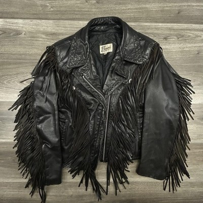 Vintage Bermans Leather Jacket Womens 15 Black Fringe Motorcycle Western 80s | eBay US