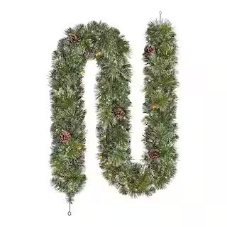 9 ft. Battery Operated Prelit LED Sparkling Amelia Pine Artificial Christmas Garland with Flock, ... | The Home Depot