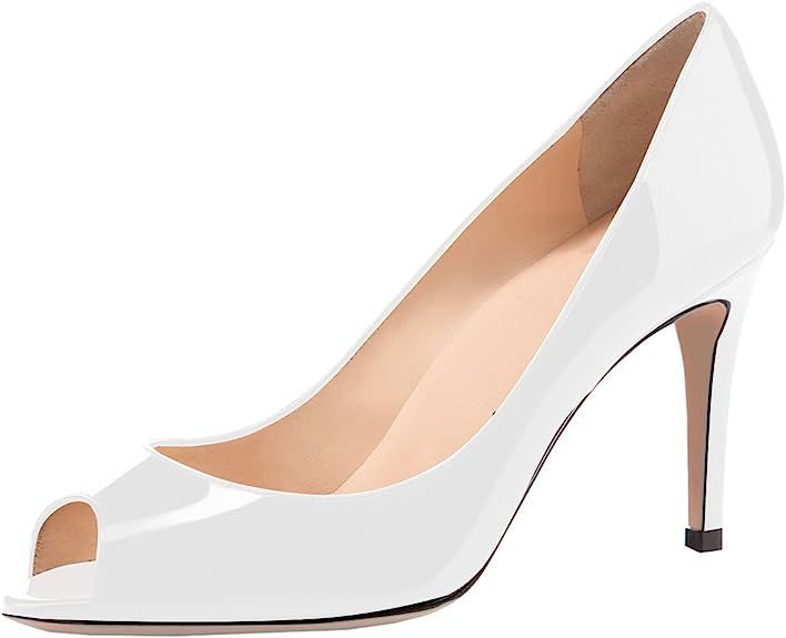 Eldof Women Peep Toe Pumps Mid-Heel Pumps Formal Wedding Bridal Classic Heel Open Toe Stiletto | Amazon (US)