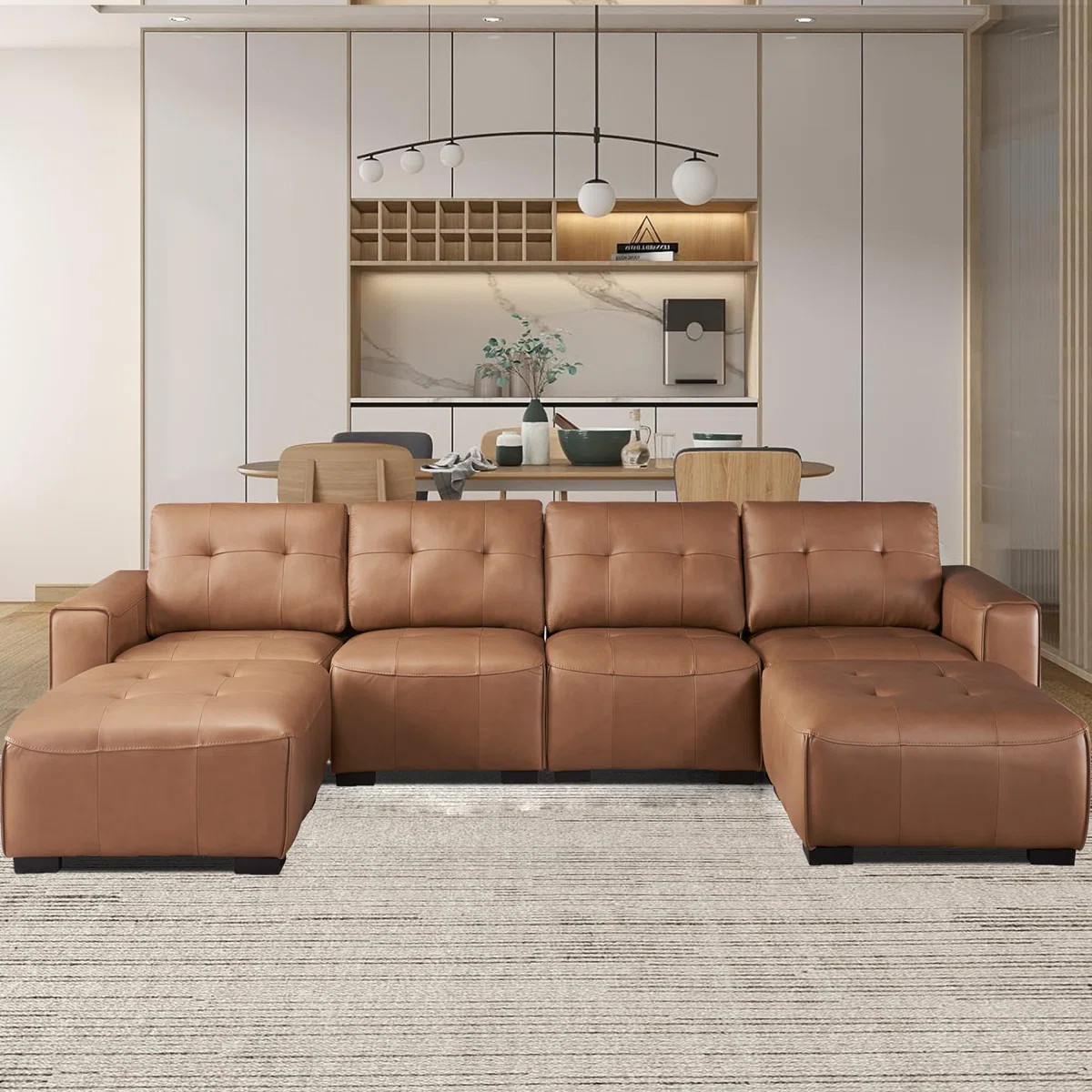 Upholstered Leather 6-piece U Sectional Reversible Chaise Ottomans | Wayfair North America