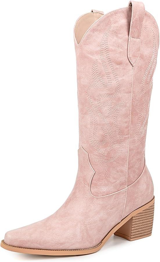Pasuot Cowboy Boots for Women - Cowgirl Western Mid Calf Boots with Embroidery, Pointed Toe Retro... | Amazon (US)