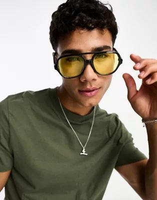 Only & Sons retro aviator sunglasses with yellow lens | ASOS (Global)