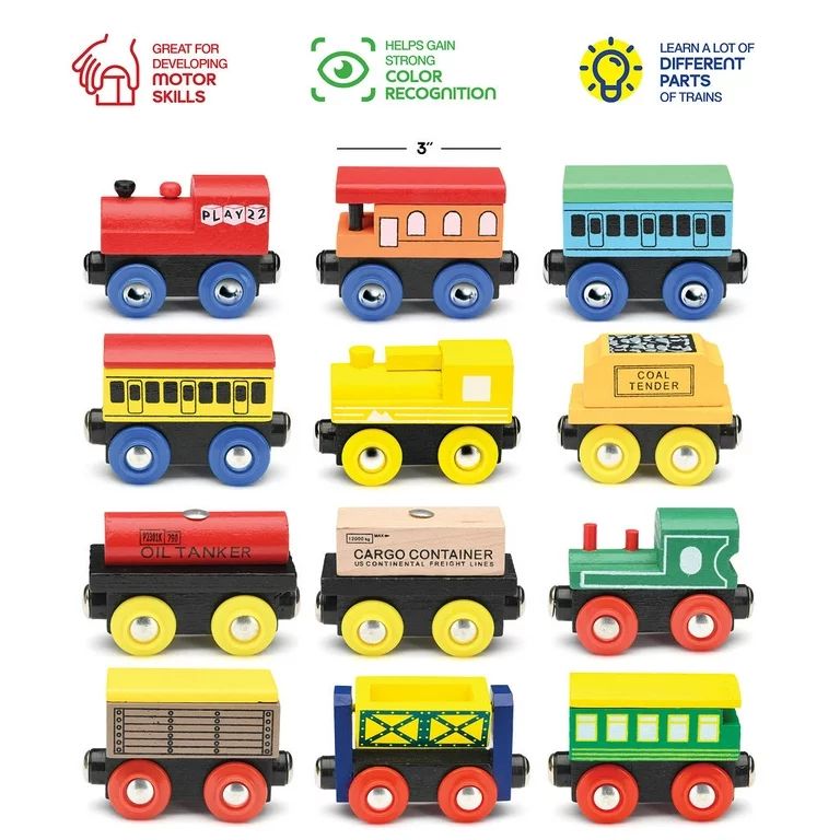 Wooden Train Set 12 PCS - Train Toys Magnetic Set Includes 3 Engines - Toy Train Sets For Kids To... | Walmart (US)