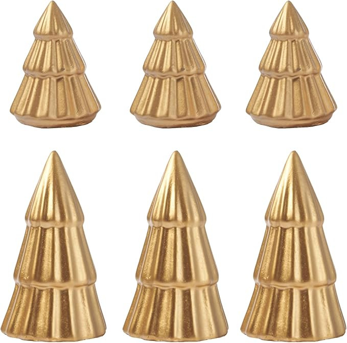 WDS WONDROUS Metallic Mini Christmas Trees Gold, Set of 6 Small Christmas Trees Figurine Tiered T... | Amazon (US)