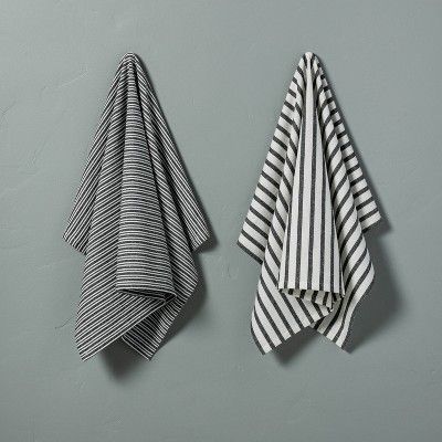 2pc Multistripe Kitchen Towel Set Black/Sour Cream - Hearth & Hand™ with Magnolia | Target