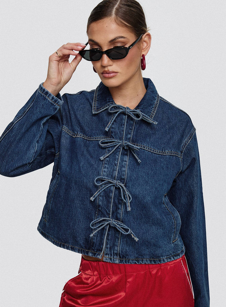 Good On You Bow Detail Jacket Blue Denim | Princess Polly AU