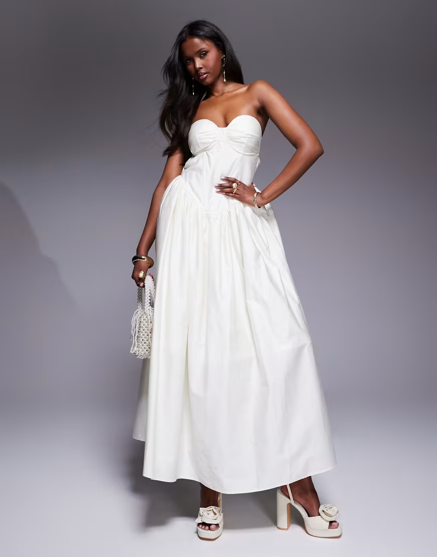 ASOS LUXE corset maxi dress with bow back in buttermilk-Yellow | ASOS (Global)