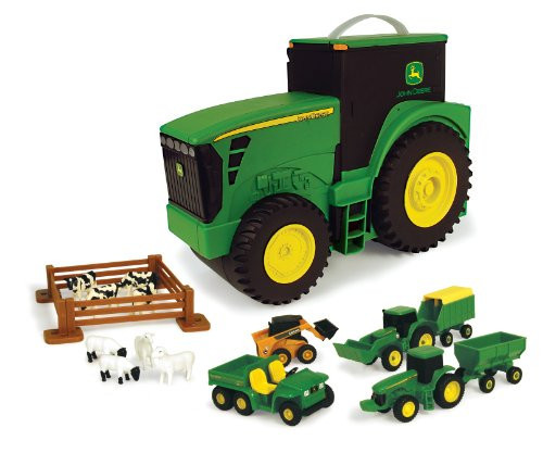 TOMY John Deere Tractor Toys - Value Set and Carrying Case - Portable Tractor-Shaped Carrying Case with 10 Compartments - Farm Toys - 18 Count - 3 Years and Up | Amazon (US)