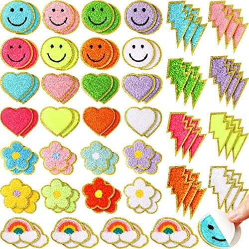 Amazon.com: 80 Pcs Iron on Patches Colorful Sew Chenille Patches 3D Cute Embroidered Rainbow Ligh... | Amazon (US)