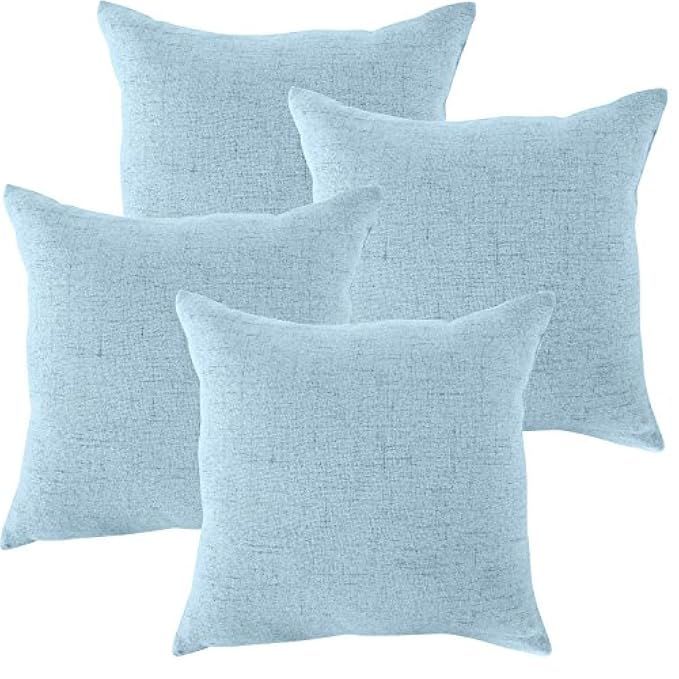 CHANODUG Linen Pillow Covers 20 x 20 Inch Sets of 4 light blue Decorative Square Throw Pillow Cover  | Amazon (US)