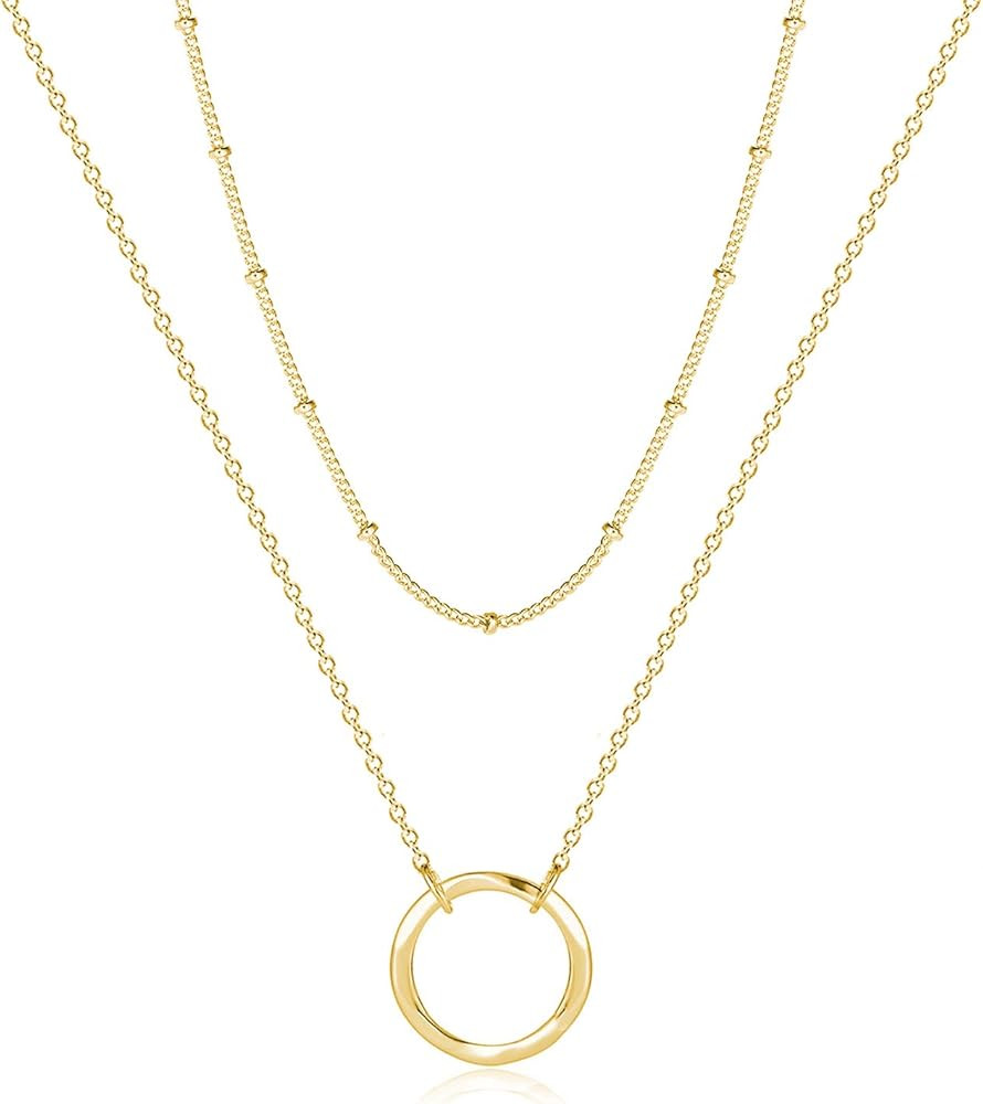 Fettero Pendant Necklace Gold Choker Layered Coin Open Karma Circle Full New Crescent Moon 14K Go... | Amazon (US)